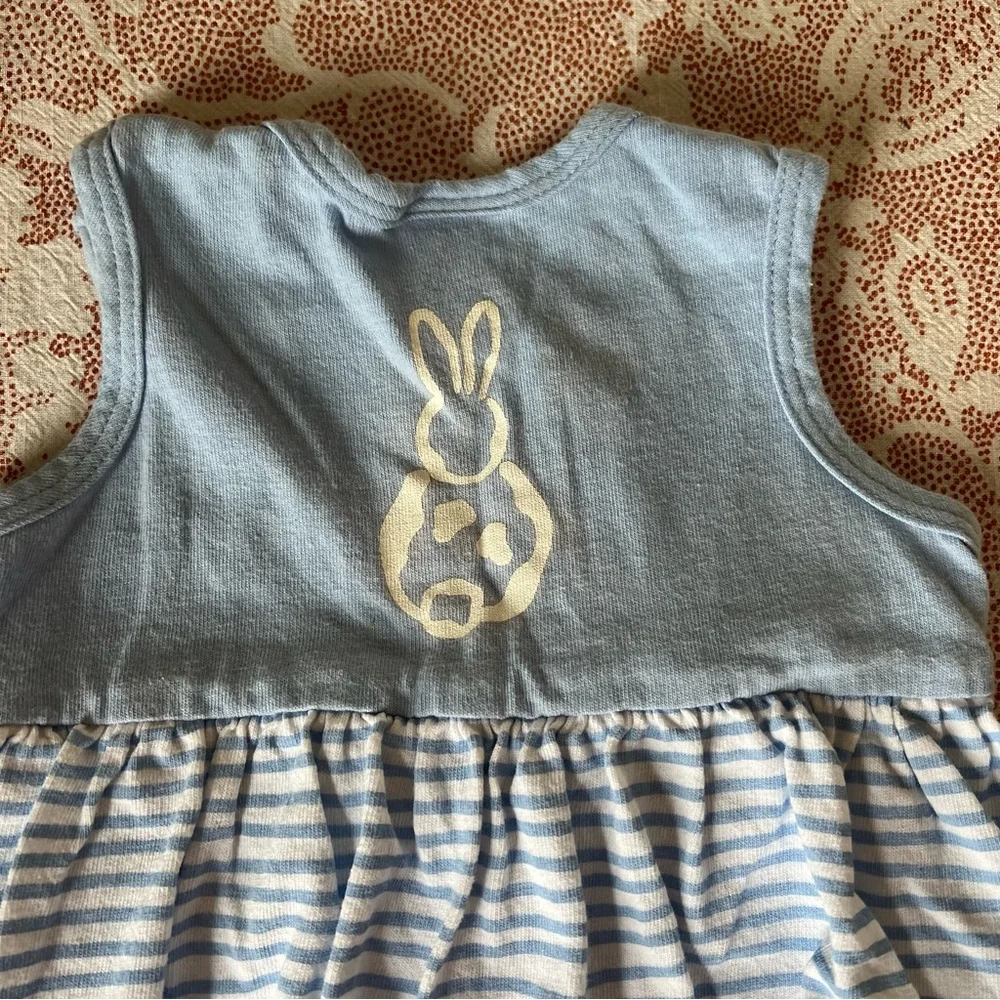 Vintage Sweet Potatoes Easter Bunny Outfit Striped Blue Size 6-12 months